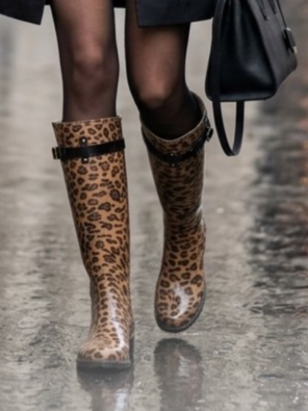 Ralph Lauren Leopard Print Tall Rain Boots with Buckle Detail size 10